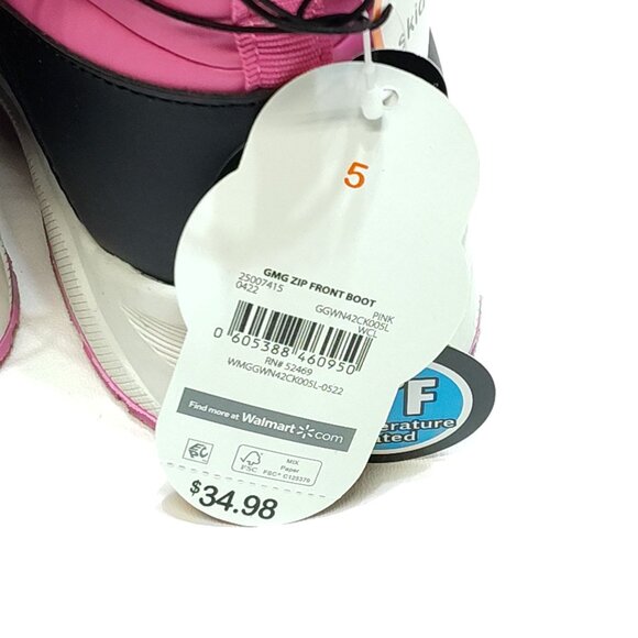 Wonder Nation Snow Boots -5°F Temp Rated Girls Size 5 Front Zip Adjustable Strap - Picture 8 of 9